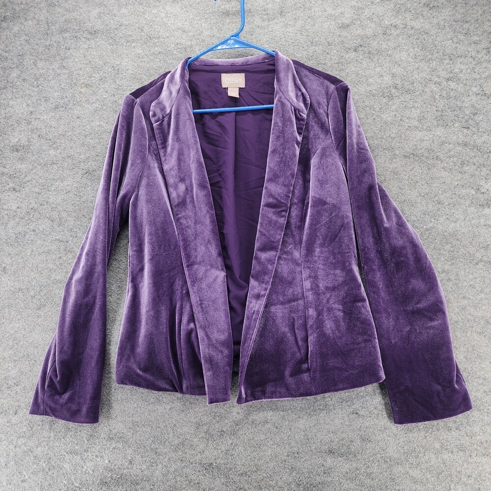 Chicos Blazer Jacket Womens 0 US Small Purple Velvet Open Front